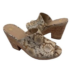 Johnston & Murphy Tan Cream Snake Print Cork Heeled Sandals Size 9 Women’s